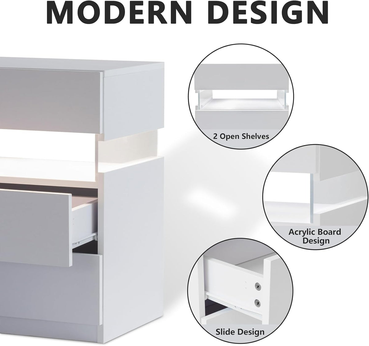 LED Bedside Table with Drawers and Mood Lighting