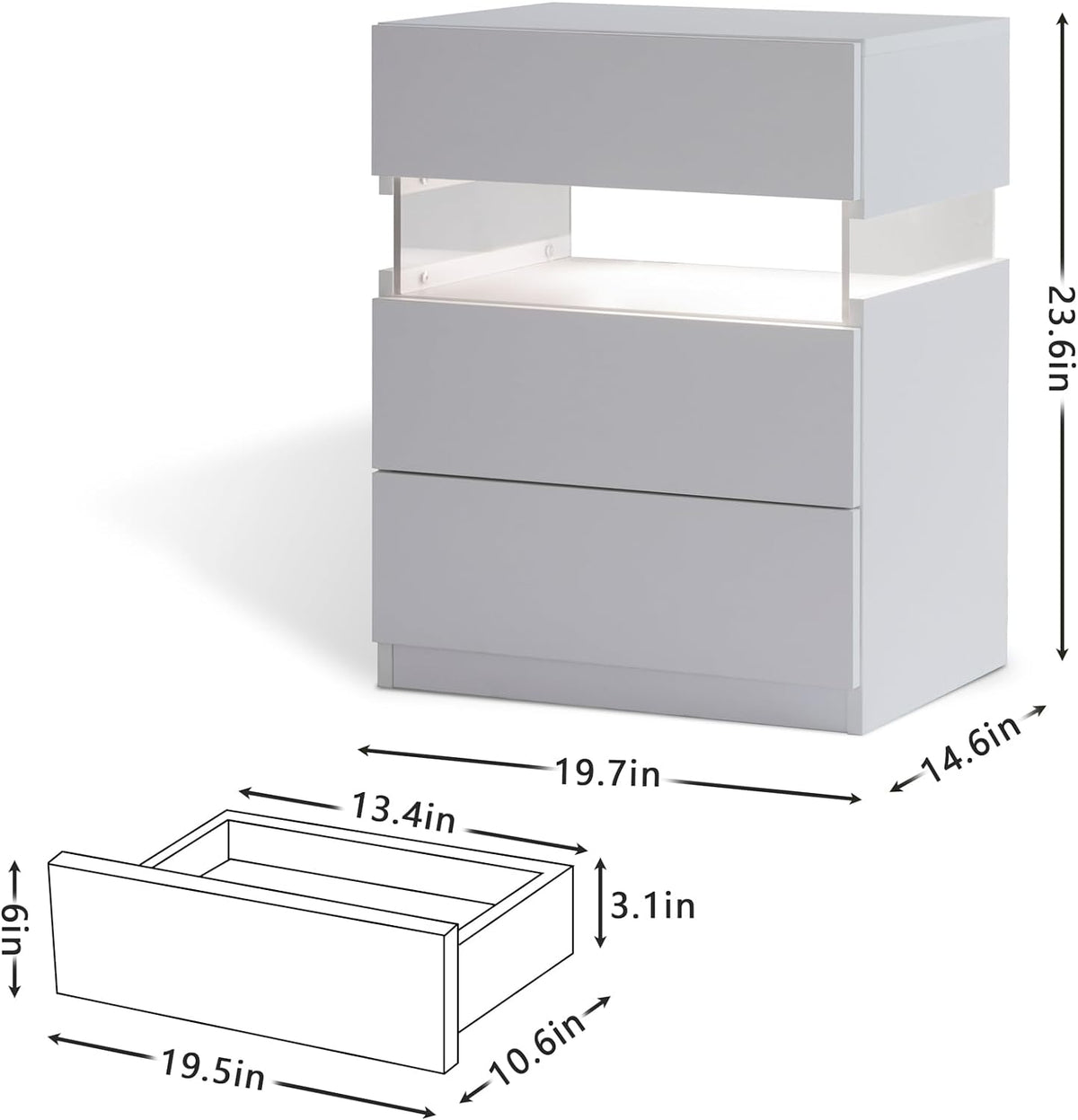 LED Bedside Table with Drawers and Mood Lighting