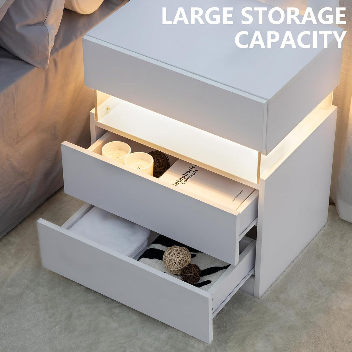 LED Bedside Table with Drawers and Mood Lighting