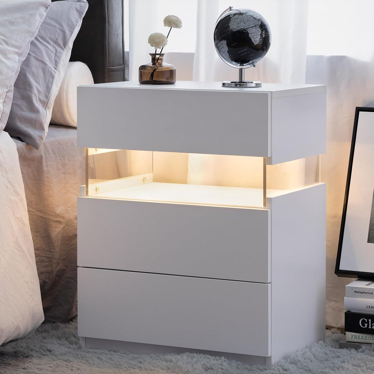 LED Bedside Table with Drawers and Mood Lighting