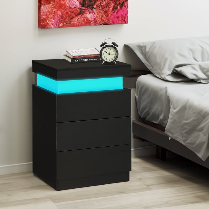 Modern Black LED Nightstand with Multi-Colour Glow