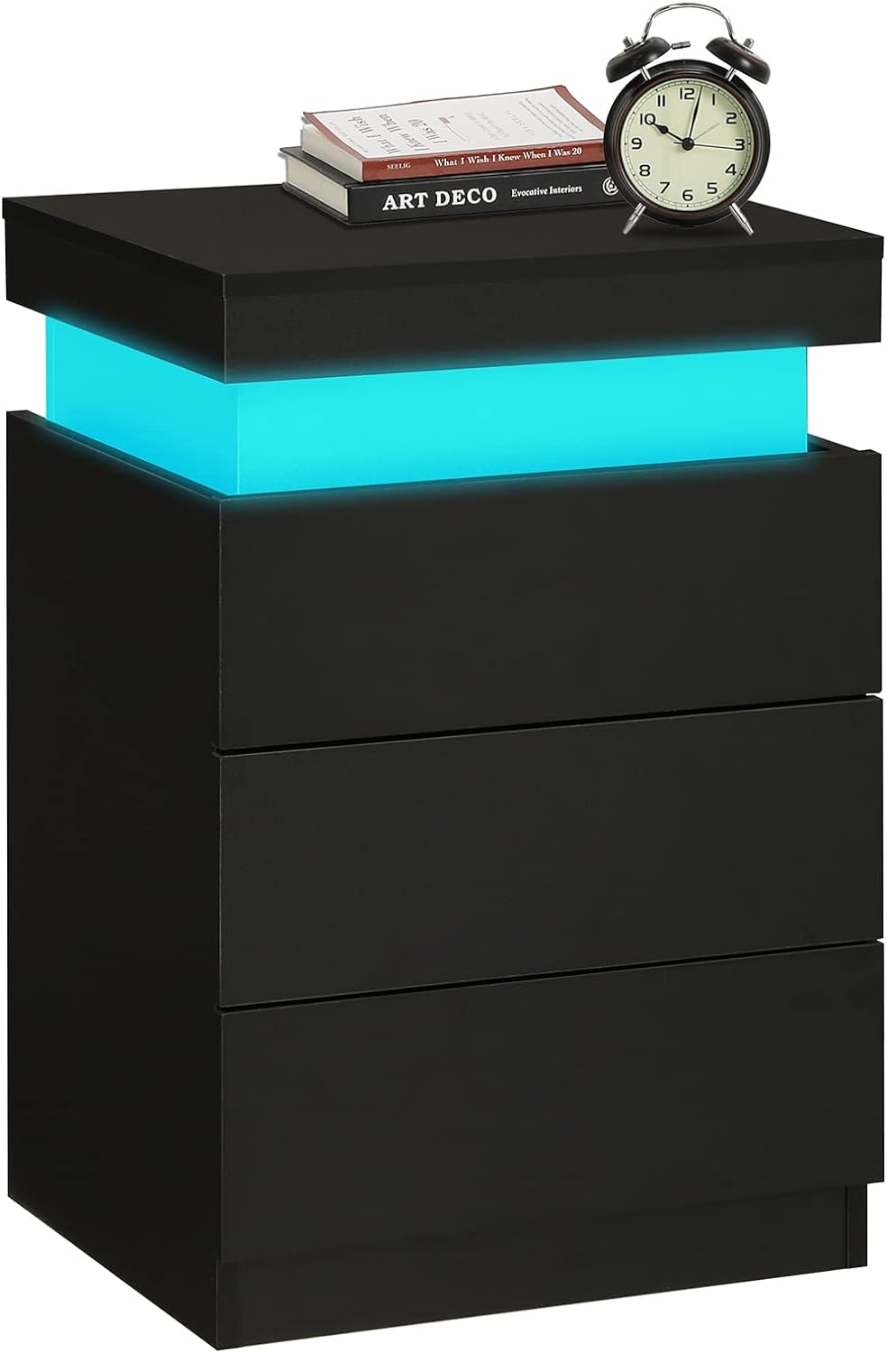 Modern Black LED Nightstand with Multi-Colour Glow