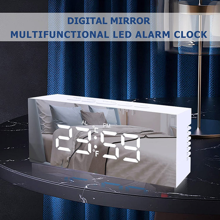 LED Digital Alarm Clock With Easy-Read Mirror Display