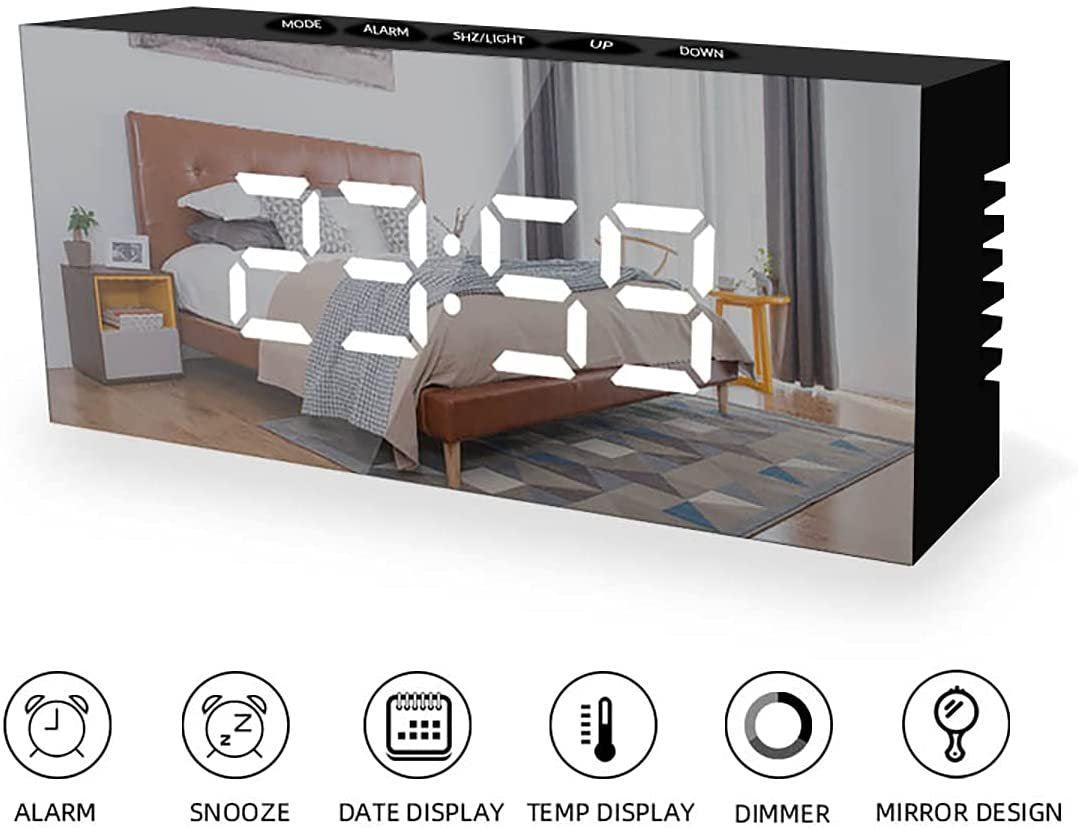 LED Digital Alarm Clock With Easy-Read Mirror Display