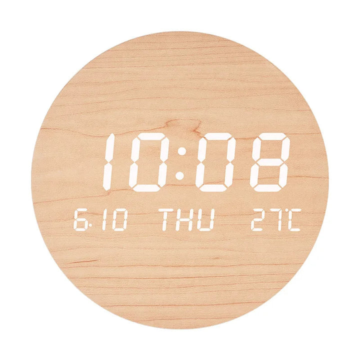 LED Wall Clock with Time, Date & Temperature Display