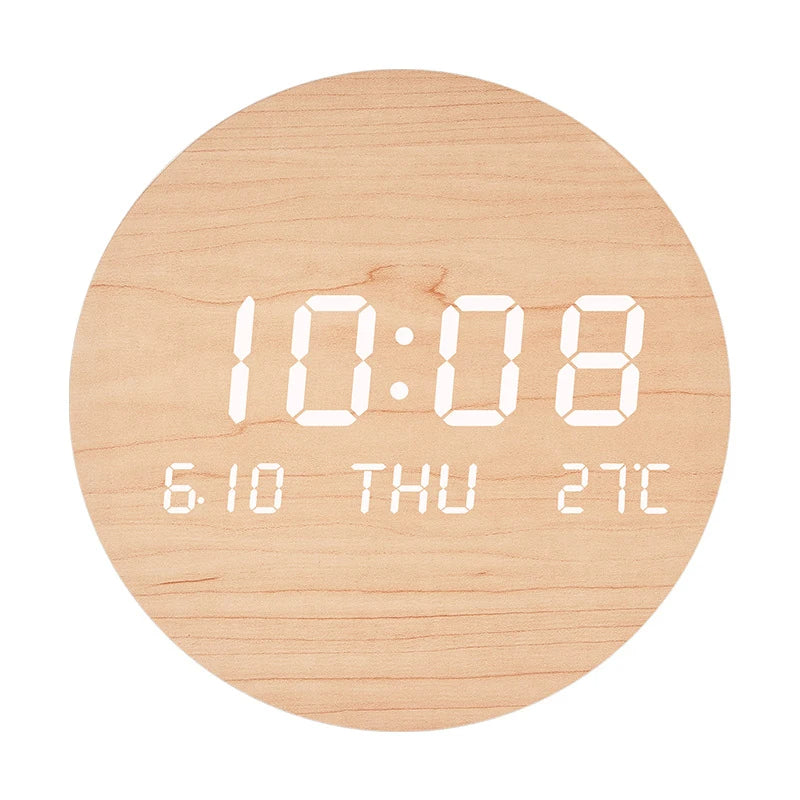 LED Wall Clock with Time, Date & Temperature Display