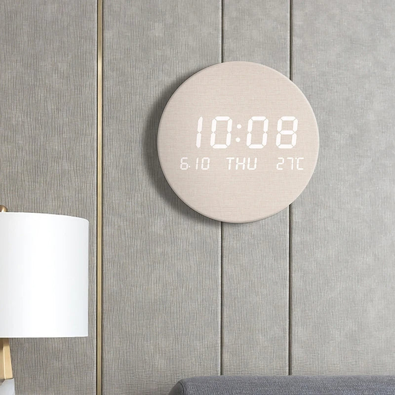 LED Wall Clock with Time, Date & Temperature Display