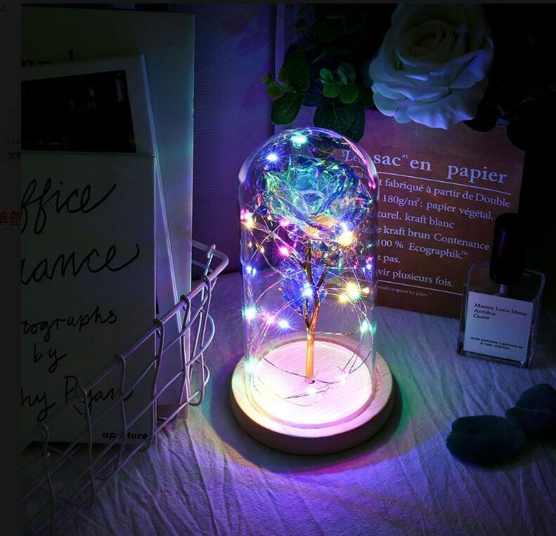 LED Galaxy Rose Dome Light – 24K Gold Eternal Flower
