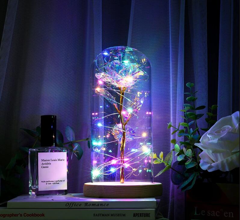 LED Galaxy Rose Dome Light – 24K Gold Eternal Flower