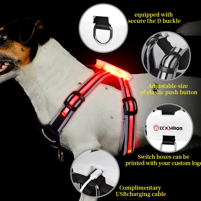 LED Dog Harness for Nighttime Walks, 7-Mode Glow