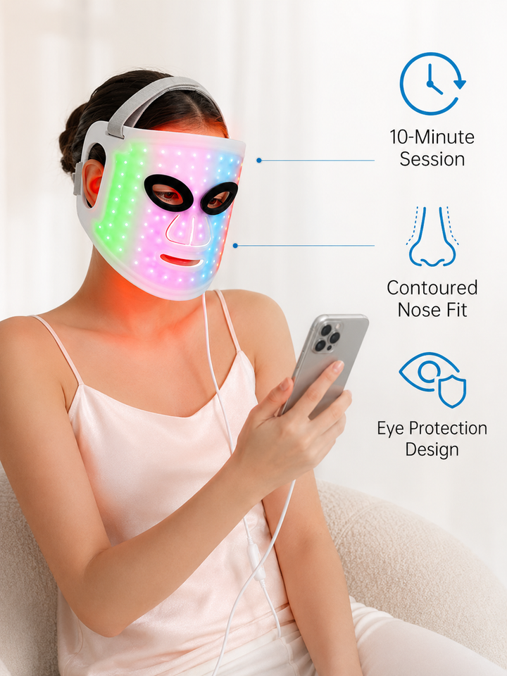 98-Bead LED Light Therapy Mask — 4 Wavelengths, 10 Min