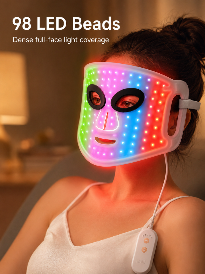 98-Bead LED Light Therapy Mask — 4 Wavelengths, 10 Min
