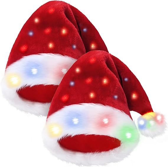 LED Christmas Santa Hat with Multicolor Lights for Parties
