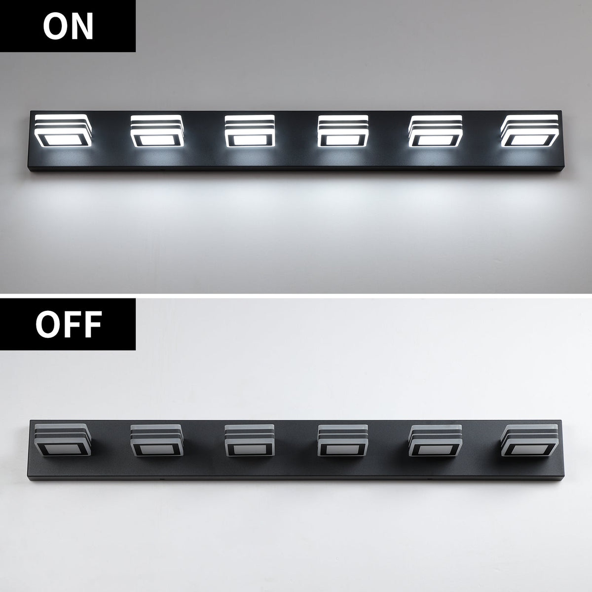 Modern Black LED Vanity Light, 6 Lights, 360° Rotating