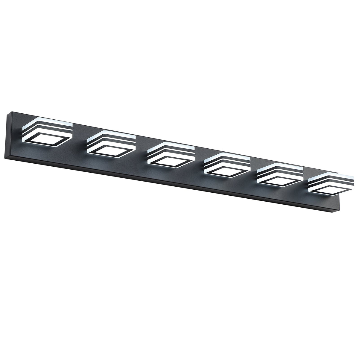 Modern Black LED Vanity Light, 6 Lights, 360° Rotating