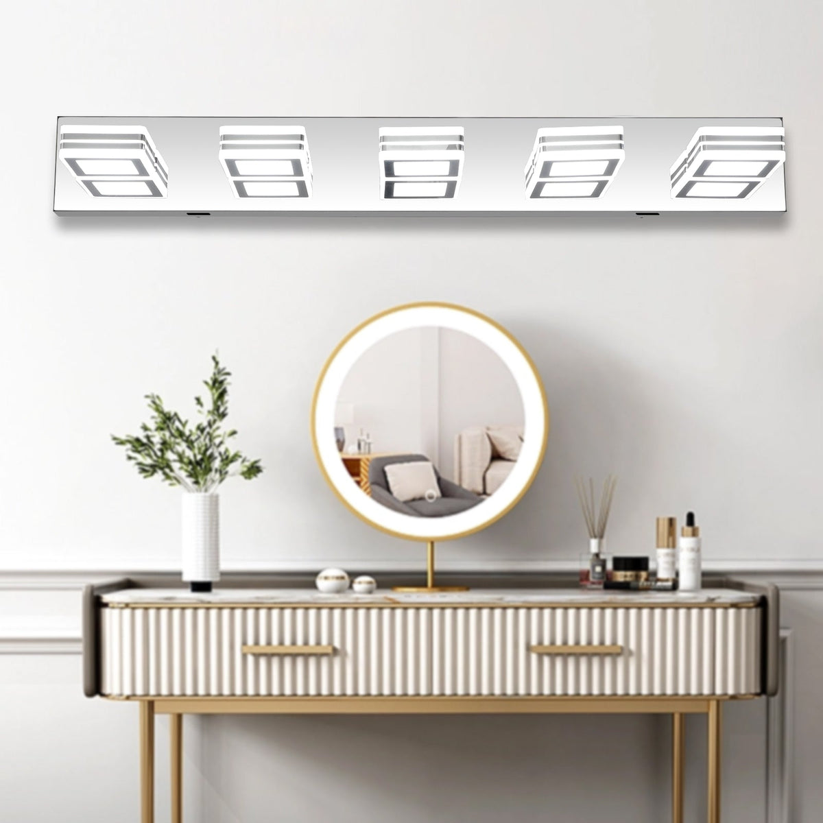 Chrome LED Makeup Vanity Light with 5 Rotatable Heads