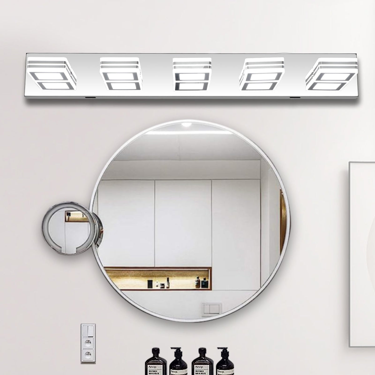 Chrome LED Makeup Vanity Light with 5 Rotatable Heads