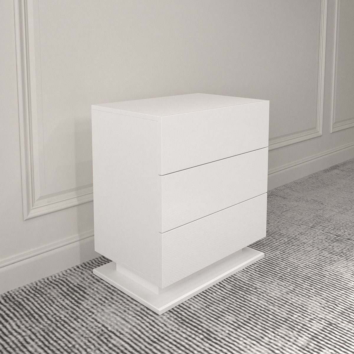 Modern 3-Drawer White Nightstand with LED Base Light
