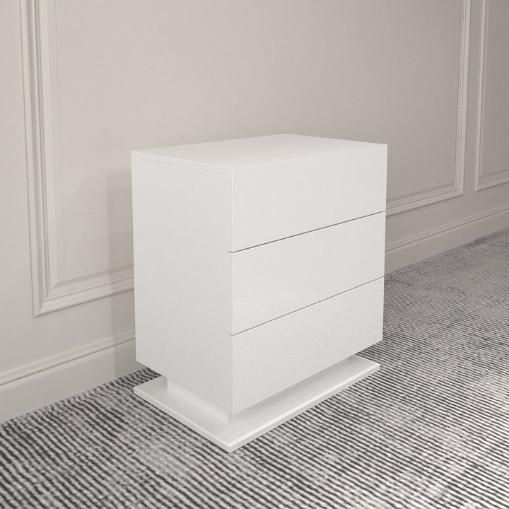 Modern 3-Drawer White Nightstand with LED Base Light