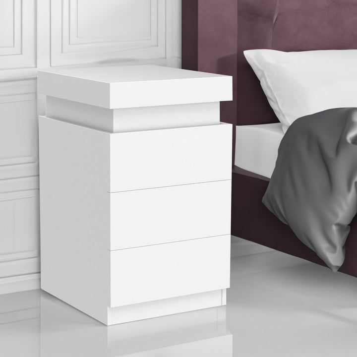 LED Nightstand with 3 Drawers and Ambient Night Glow