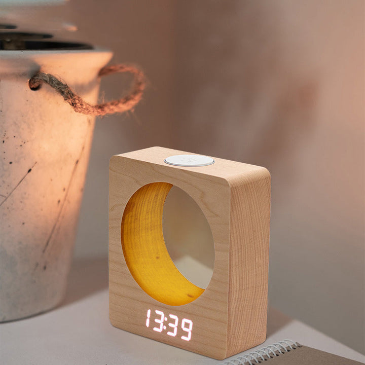 LED Wooden Alarm Clock with Warm Moonlight Display
