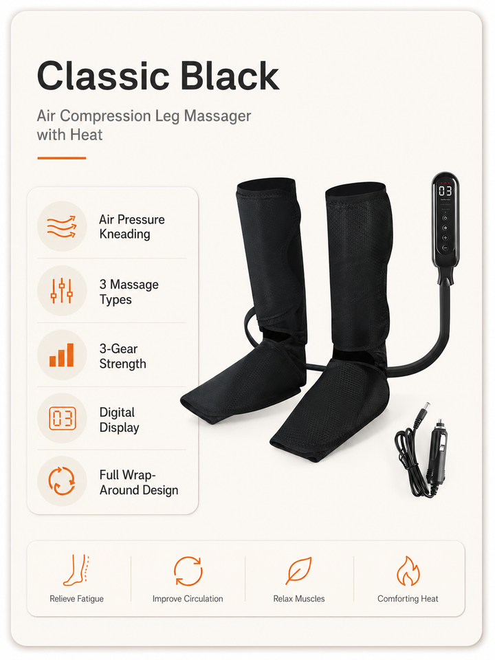 Heated Air Compression Leg Massager | 3 Modes + Heat Control