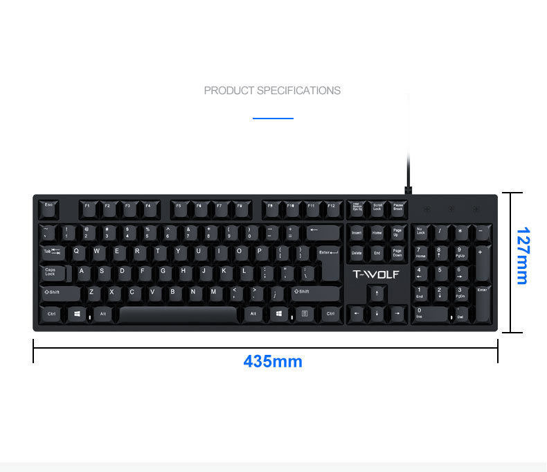 Wired Full-Size USB Keyboard with Numeric Keypad for PC