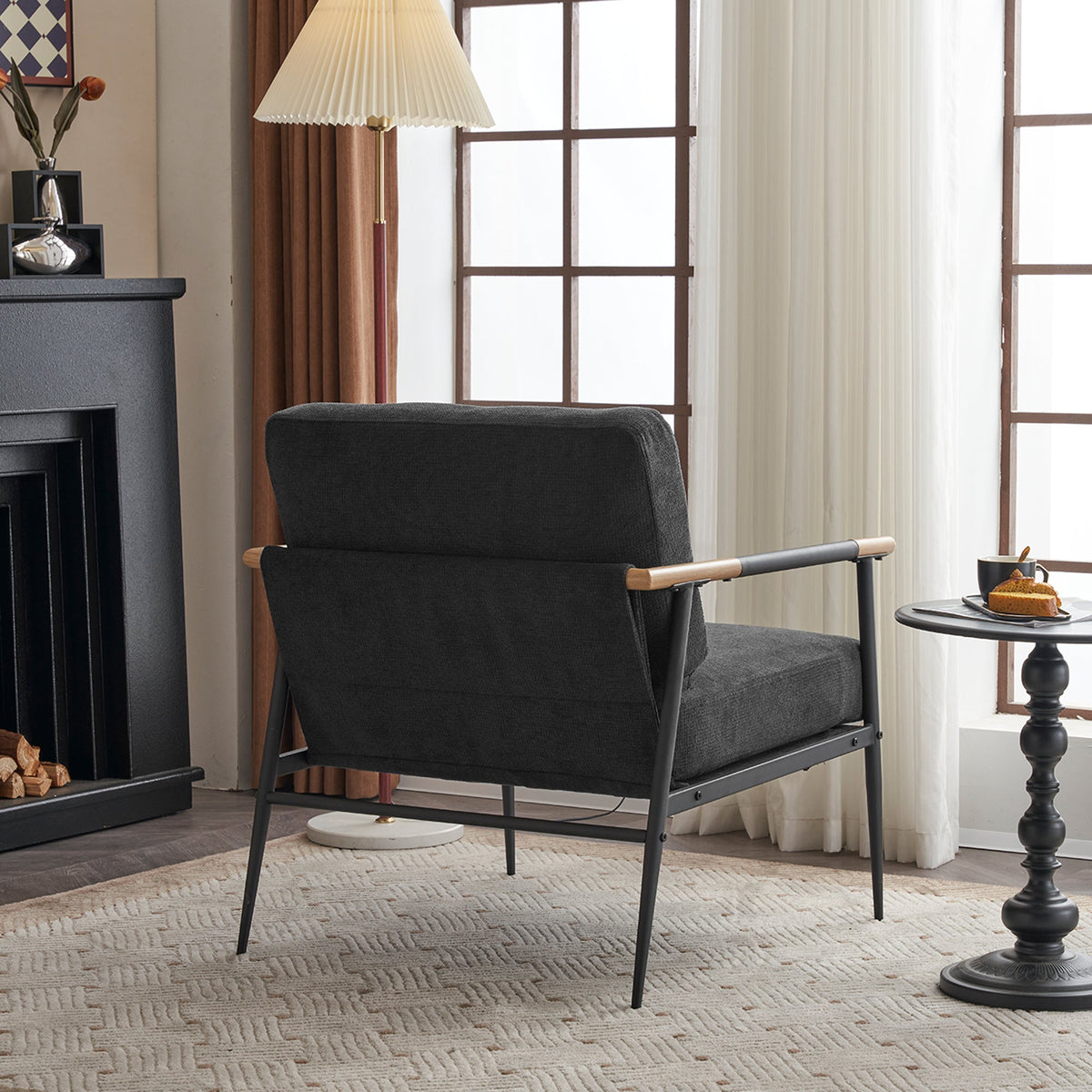 Black Accent Chair with Metal Frame and Plush Cushions