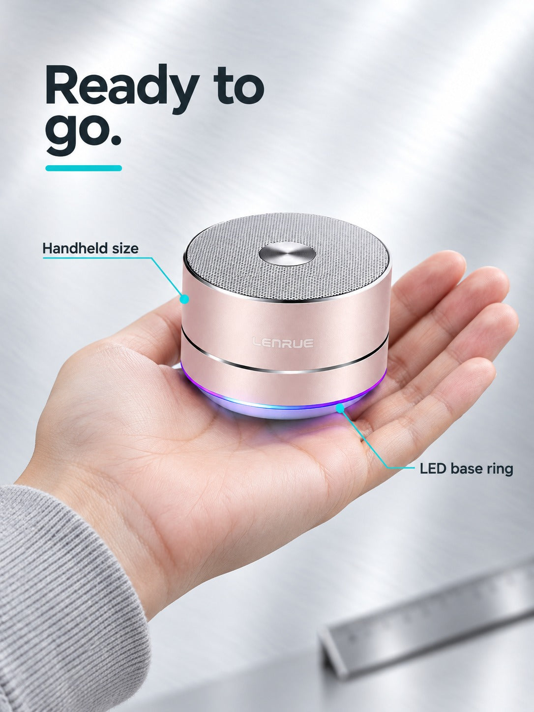 Portable Bluetooth Speaker with LED Base Ring, Rose Gold
