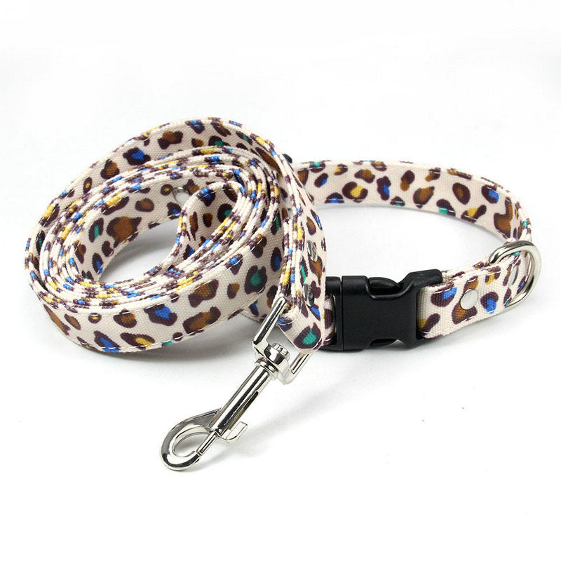 Leopard Dog Collar and Leash Set With Custom ID Info