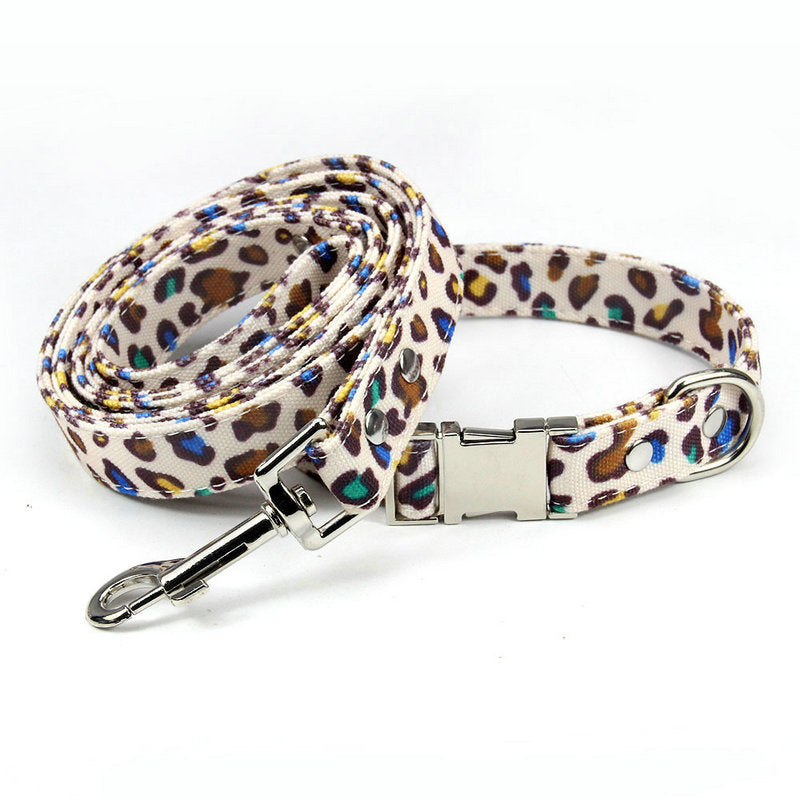 Leopard Dog Collar and Leash Set With Custom ID Info