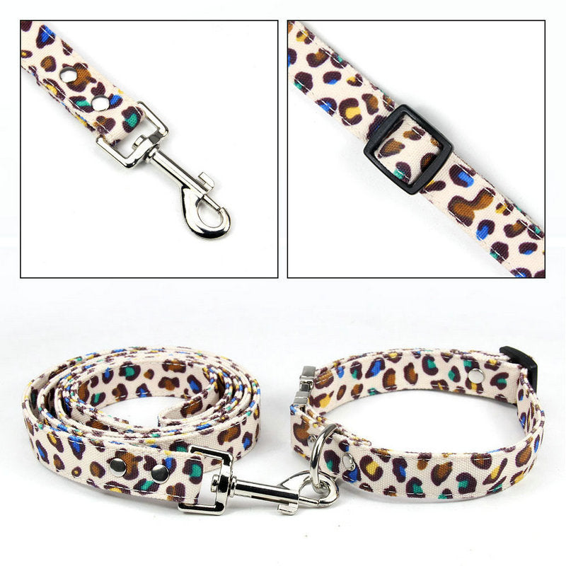 Leopard Dog Collar and Leash Set With Custom ID Info
