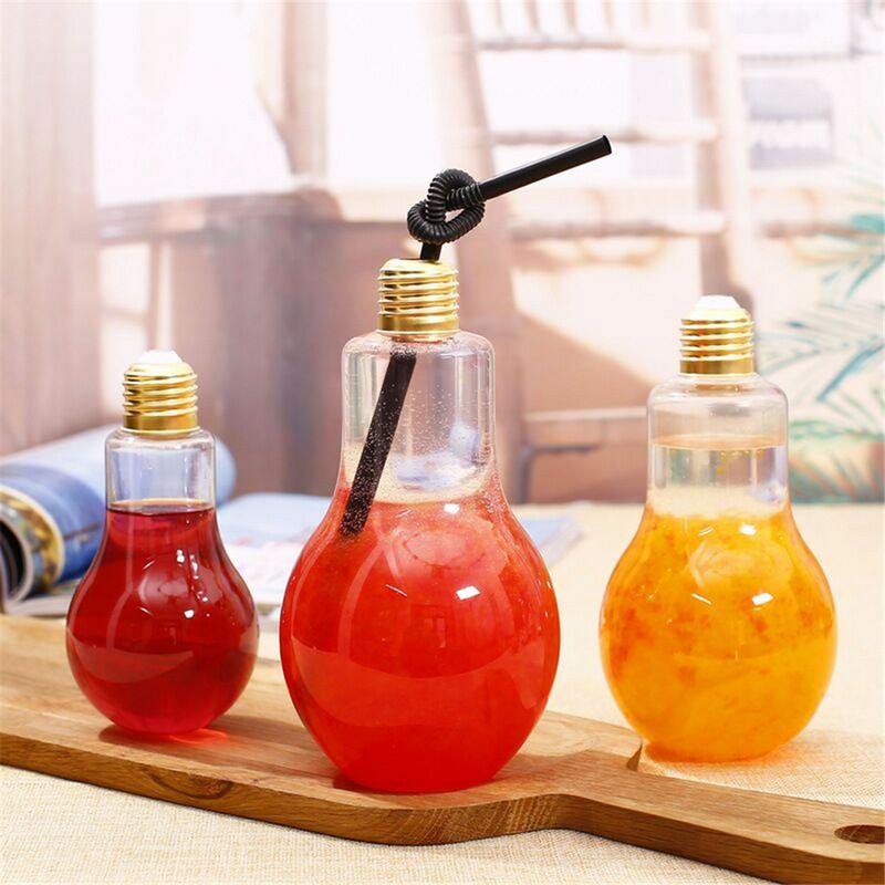 Light Bulb Juice Bottle with Curly Straw for Parties
