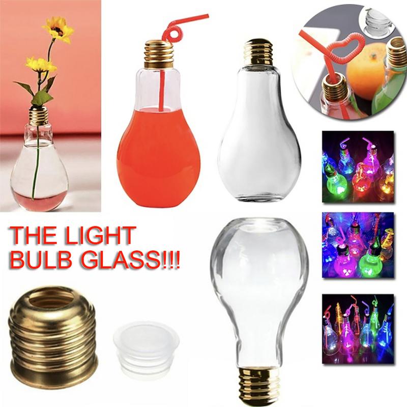 Light Bulb Juice Bottle with Curly Straw for Parties