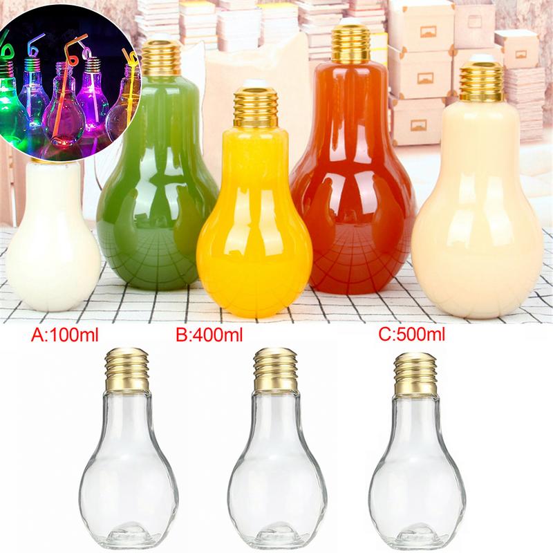 Light Bulb Juice Bottle with Curly Straw for Parties