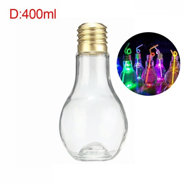Light Bulb Juice Bottle with Curly Straw for Parties
