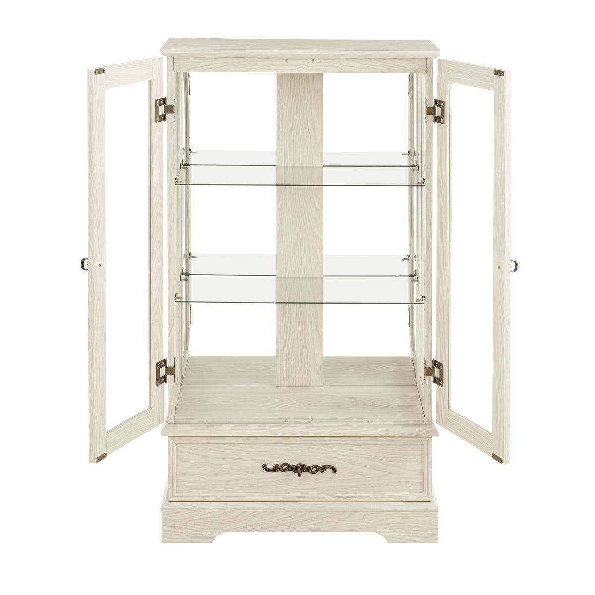 Light Oak Curio Cabinet with Glass Doors and Shelves