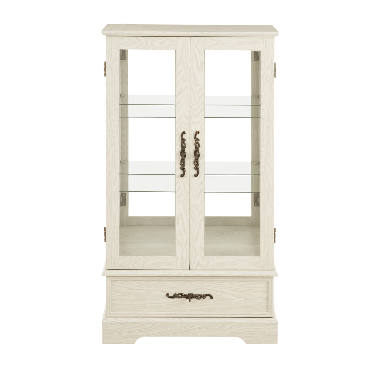 Light Oak Curio Cabinet with Glass Doors and Shelves