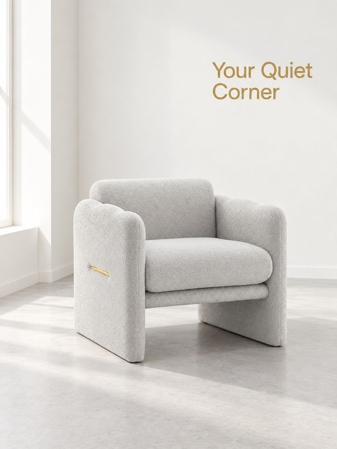 Light Gray Boucle Accent Armchair with Wavy Arms