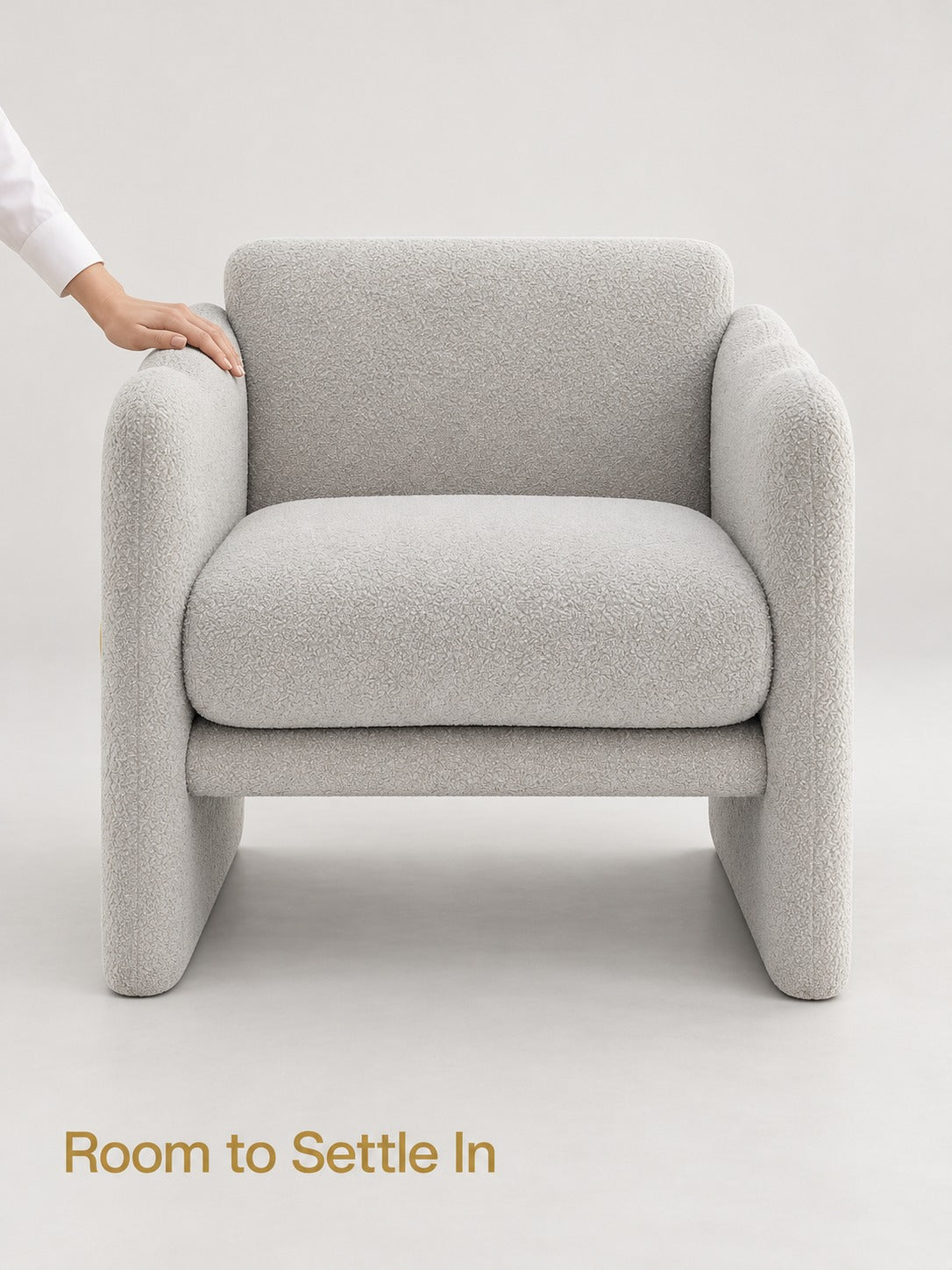 Light Gray Boucle Accent Armchair with Wavy Arms