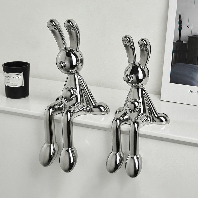 Silver Rabbit Decor: Modern Luxury Shelf Decoration