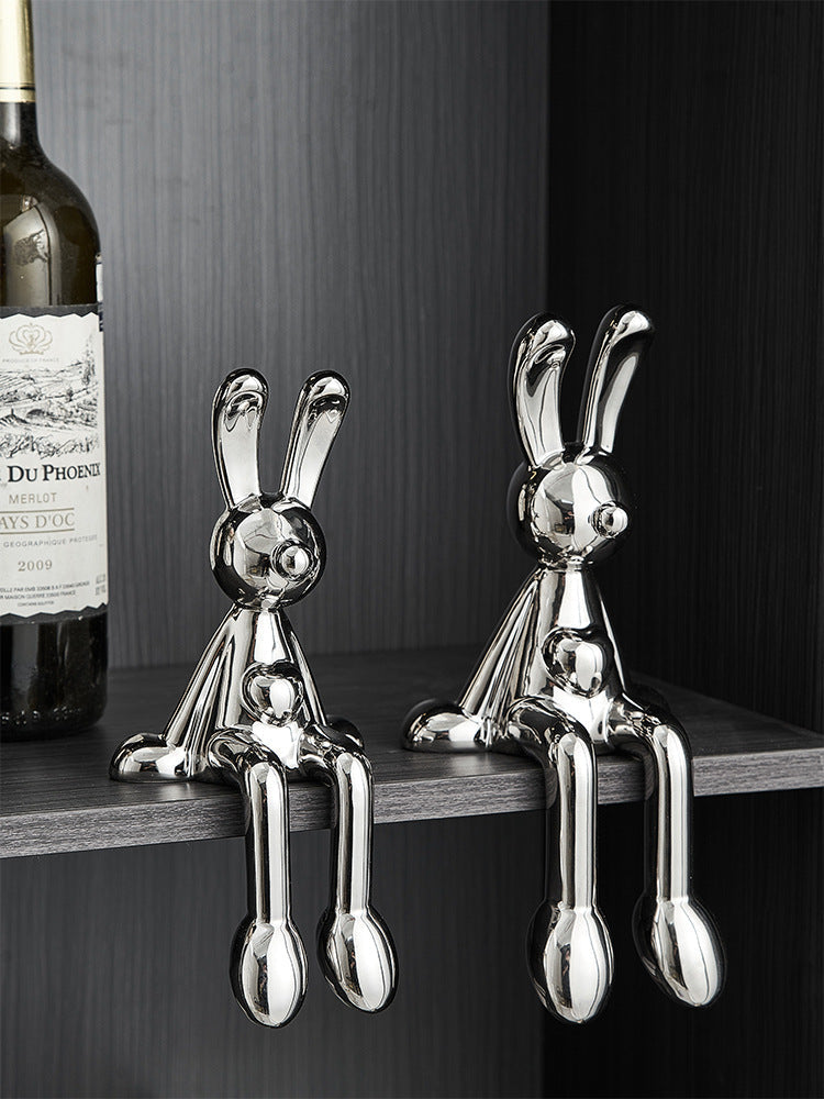 Silver Rabbit Decor: Modern Luxury Shelf Decoration