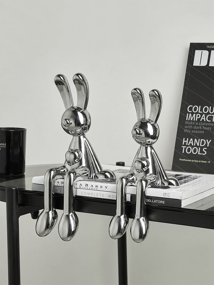 Silver Rabbit Decor: Modern Luxury Shelf Decoration