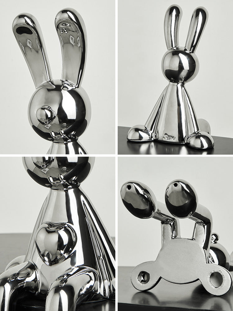 Silver Rabbit Decor: Modern Luxury Shelf Decoration
