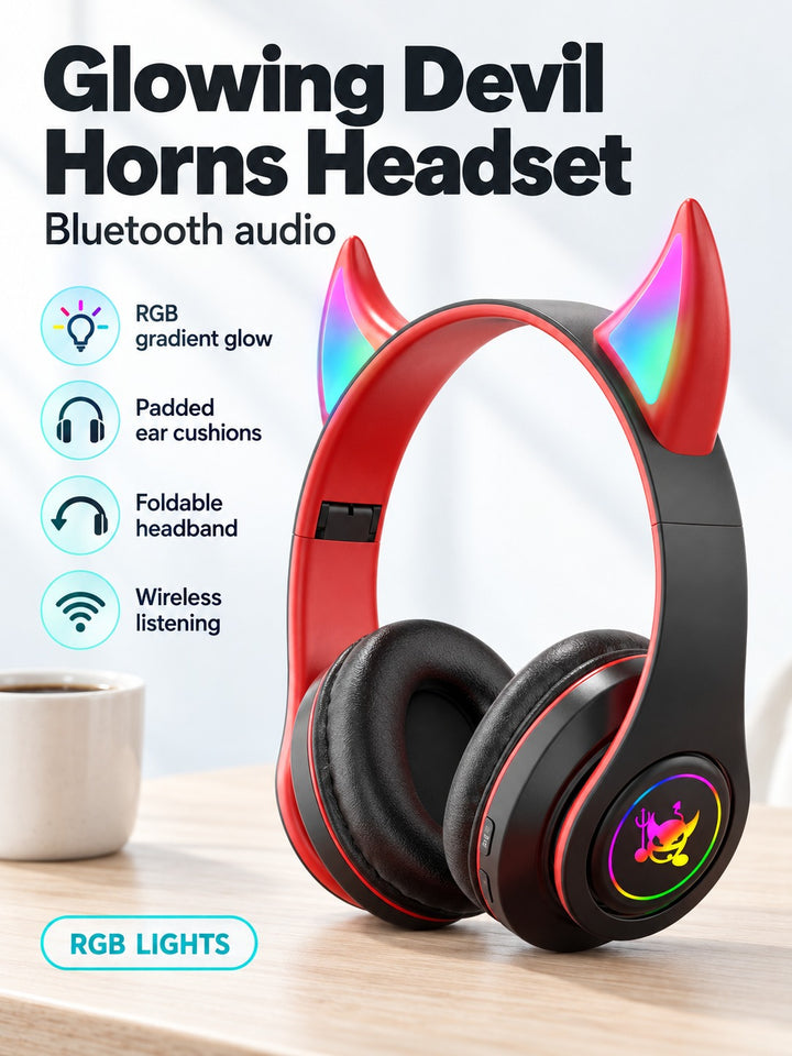 Light-Up Bluetooth Headset with RGB Gradient Devil Horns