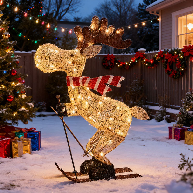 Lighted Skiing Reindeer Ornament for Festive Yards