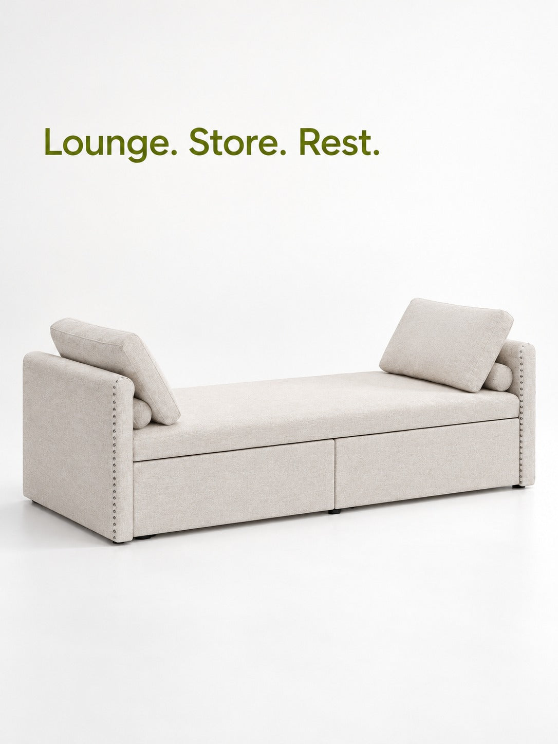 Linen Sofa Bed with Storage Drawers for Small Spaces