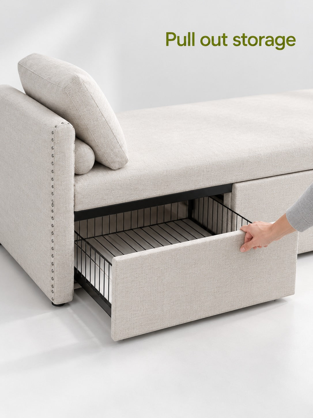 Linen Sofa Bed with Storage Drawers for Small Spaces