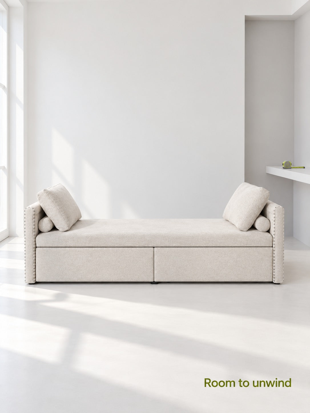 Linen Sofa Bed with Storage Drawers for Small Spaces