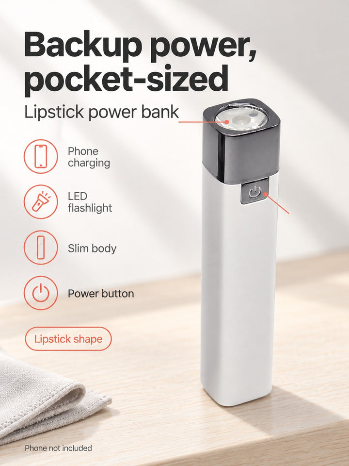 Lipstick Power Bank with LED Flashlight for Commuters
